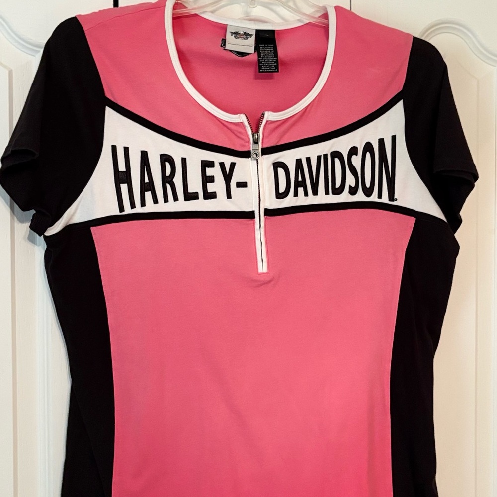 Harley-Davidson Women's Pink and Black Zip Jersey